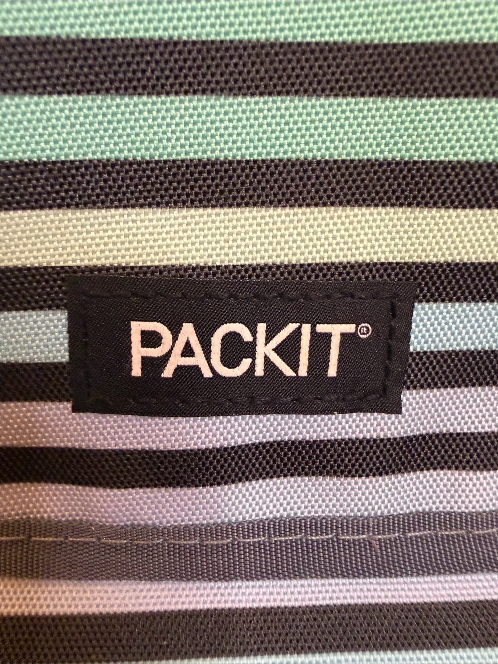 PackIt Freezable Insulated Wine Bottle Cooler Bag Tote Pastel Mint Blue Striped - Picture 10 of 12